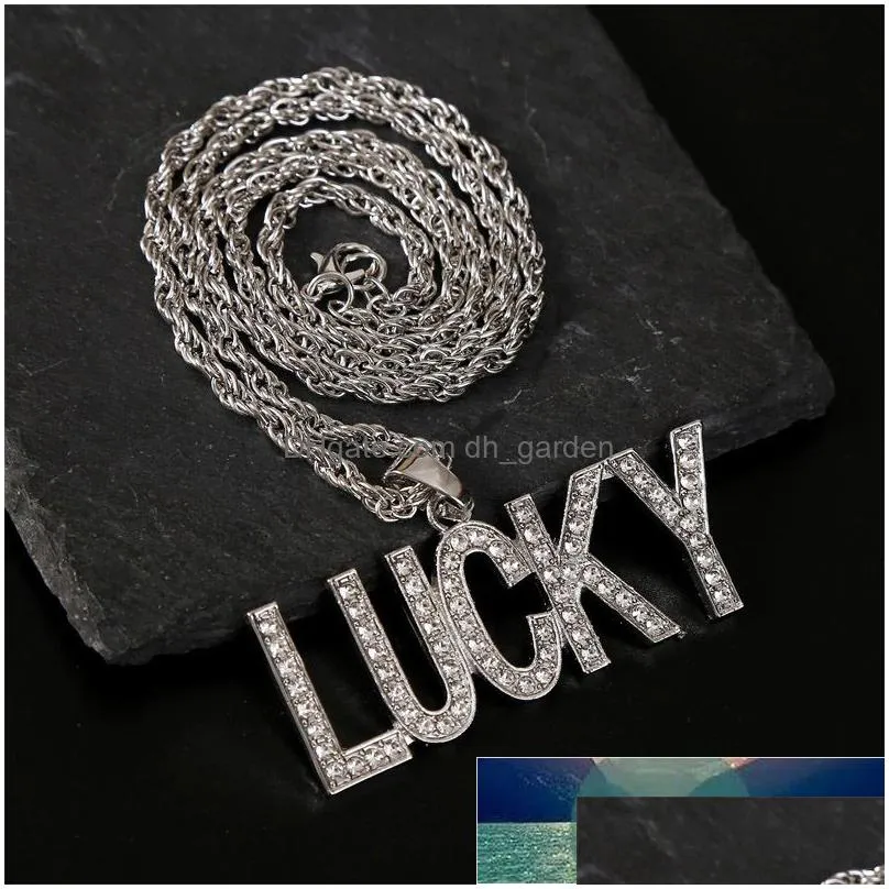 punk style women men rhinestone letter necklace pendant statement gold silver color long rope chain necklace hip hop jewelry factory price expert design