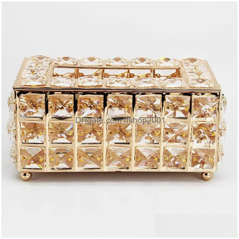 creative crystal tissue boxes shining diamond studded metal storage box home restaurant decoration 19.5x11.5x10cm