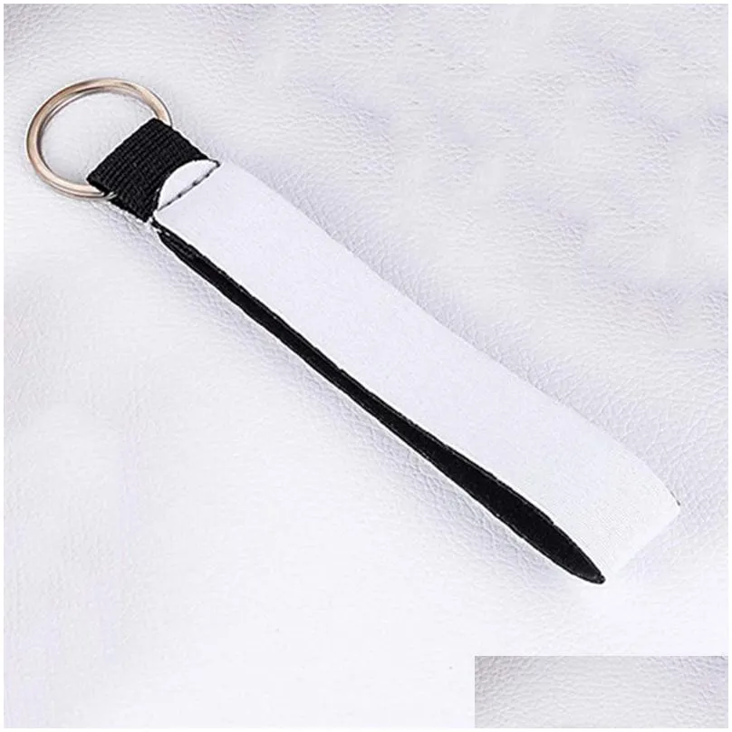 sublimation blank long keychain pendant keyring heat transfer neoprene white wrist band key chain diy gift