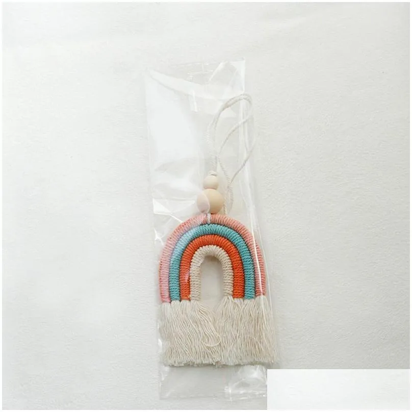 hand woven rainbow car decoration pendant party favor wooden beads cotton rope european style aromatherapy pendants 3 colors