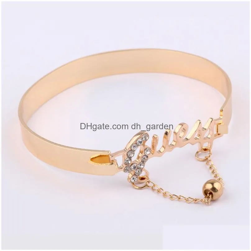 hot selling jewelry fashion women metal accessories bracelet jewelry letter alloy bracelet with crystal pendant factory price expert design quality latest