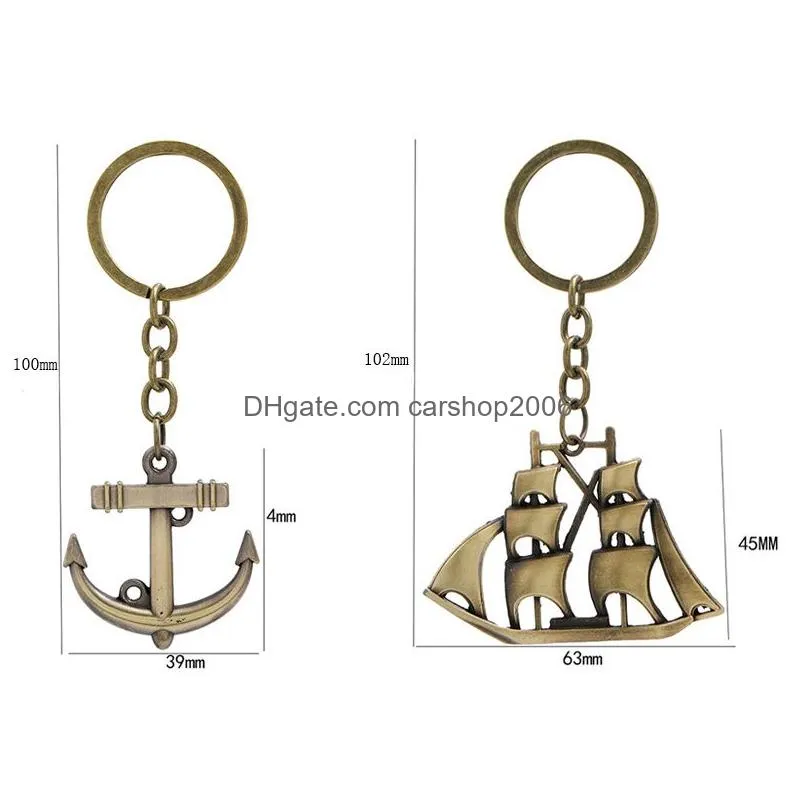 bronze sailboat keychain vintage anchor pendant keychains personalized gift key chain fashion accessory keyring