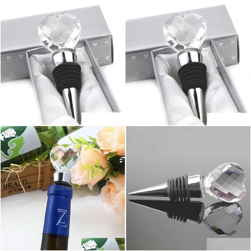 heart shaped crystal wine stoppers bar tools alloy champagne sealing bottle stopper wedding guest gifts