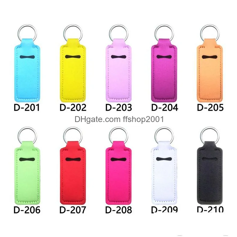 candy color neoprene lipstick holder keychain pendant outdoor travel portable chapstick cover key chain lipstick sleeve keyring