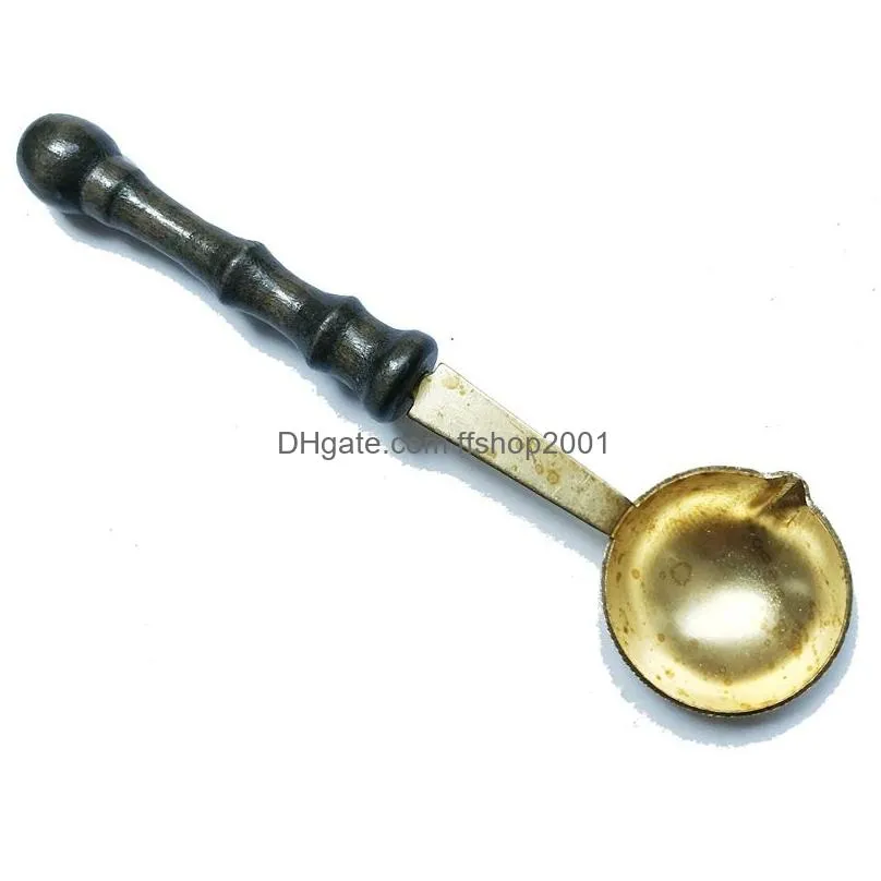 vintage wooden handle fire lacquer spoon wedding invitation card seal accessories stainless steel spoons