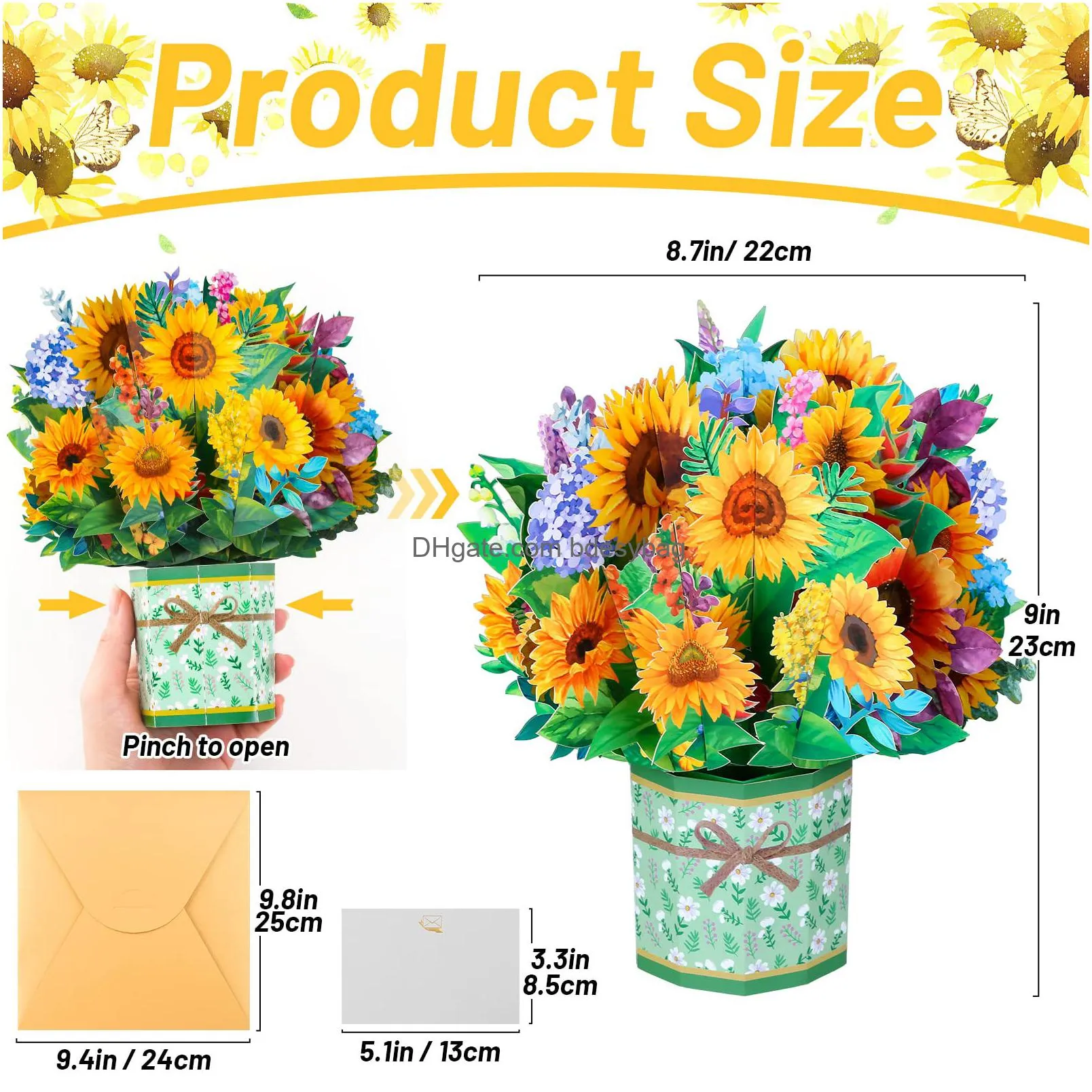 get well soon  up cards 3d paper flowers bouquet greeting cards sunflower birthday popup cards congratulations gifts for women boss best friends mother parents birthday anniversary