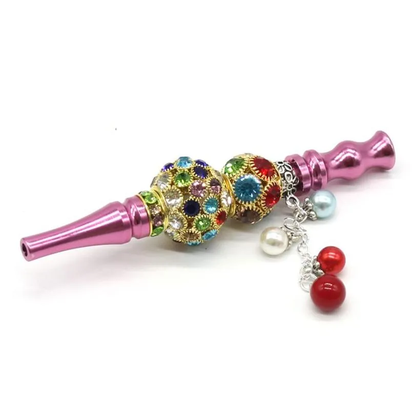 crystal metal mouth tips smoking pipes hookah mouthpiece shisha filter tassel inlaid jewelry diamond 8 colors