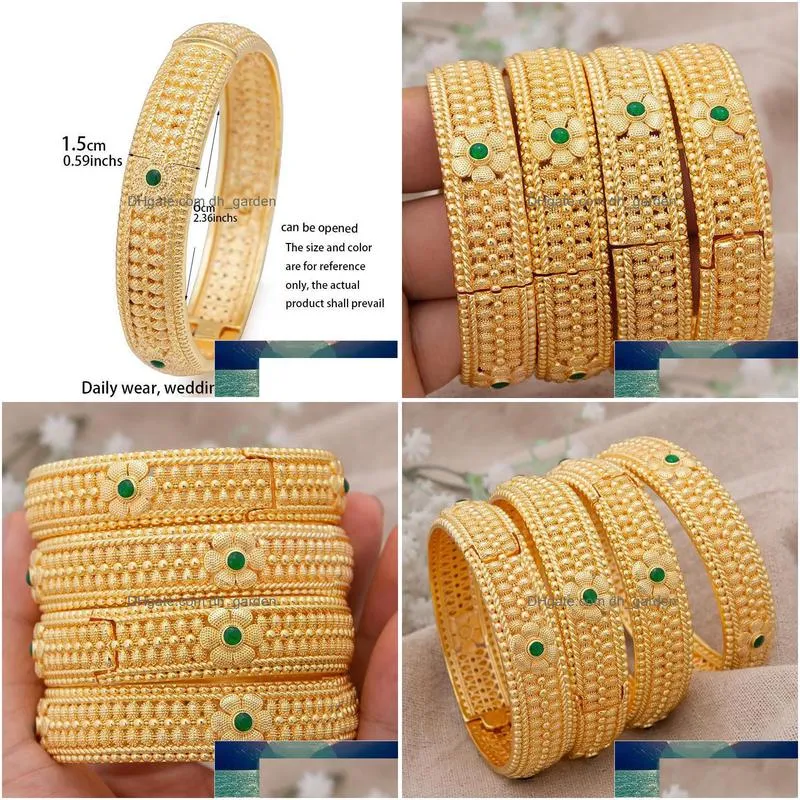 bangle 4pcs/set 24k dubai gold color bangles for women girl ethiopia africa saudi arabia wedding bangles bracelets jewelry party gift factory price expert
