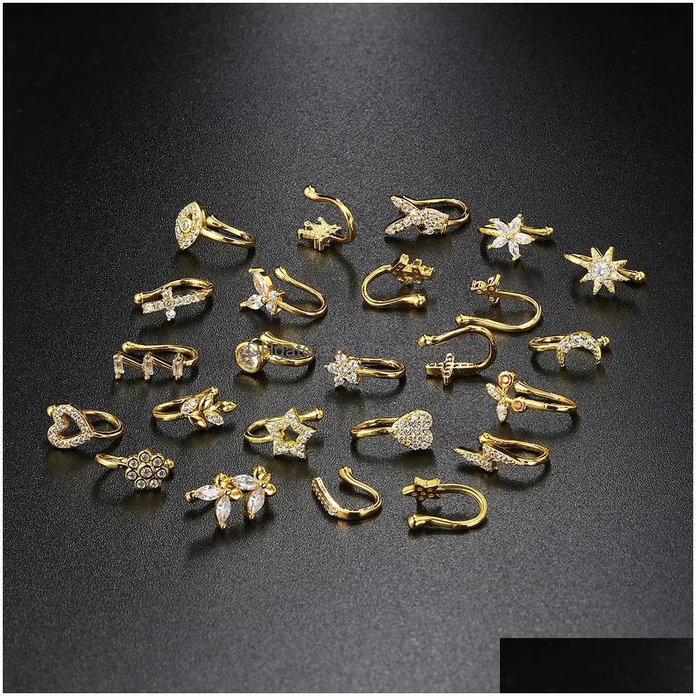 allmatch copper inlaid zircon ushaped nose clip ear bone clip nonperforated antipain puncture nose ring jewelry wholesale