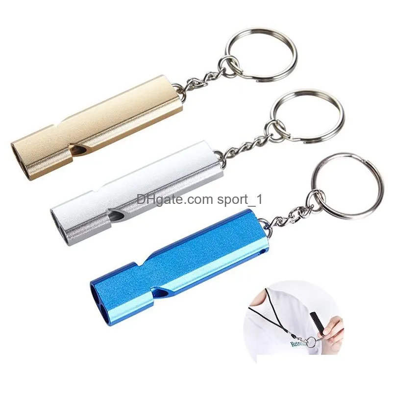 7 colors metal whistle keychain pendant aluminum alloy double hole survival whistle key chain outdoor emergency tool