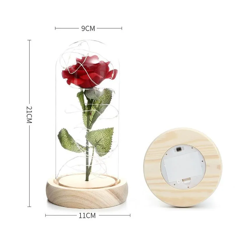 valentines day gift glass cover rose party favor led light simulation immortal roses flower box packaging 7 colors