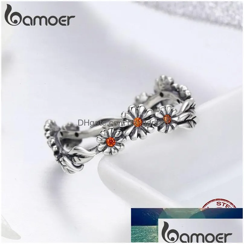 bamoer 100% 925 sterling silver twisted daisy flower female finger rings for women wedding silver jewelry anel scr298 factory price expert design