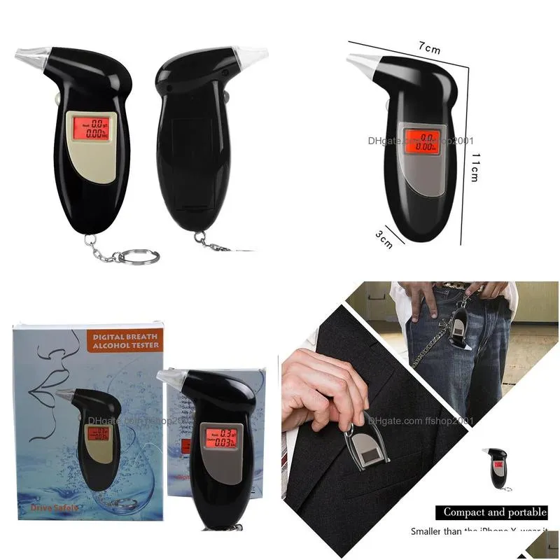 black alcohol tester keychains party favor portable led electronic display backlight digital alcohol detector keyring