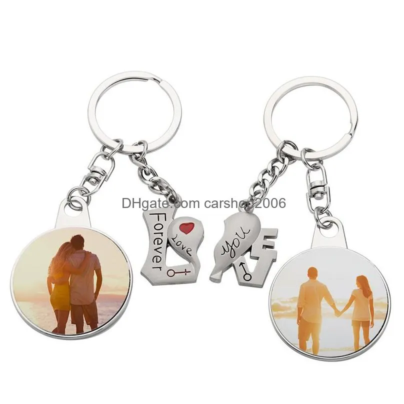 romantic sublimation blank couple keychain pendant heat transfer heart shaped keychains diy valentines day gift keyring