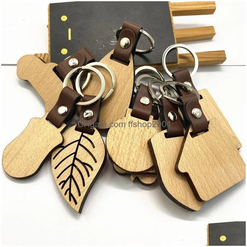 10 styles beech keychain personalized wooden leather keychains bag decoration diy key chain thanksgiving gift