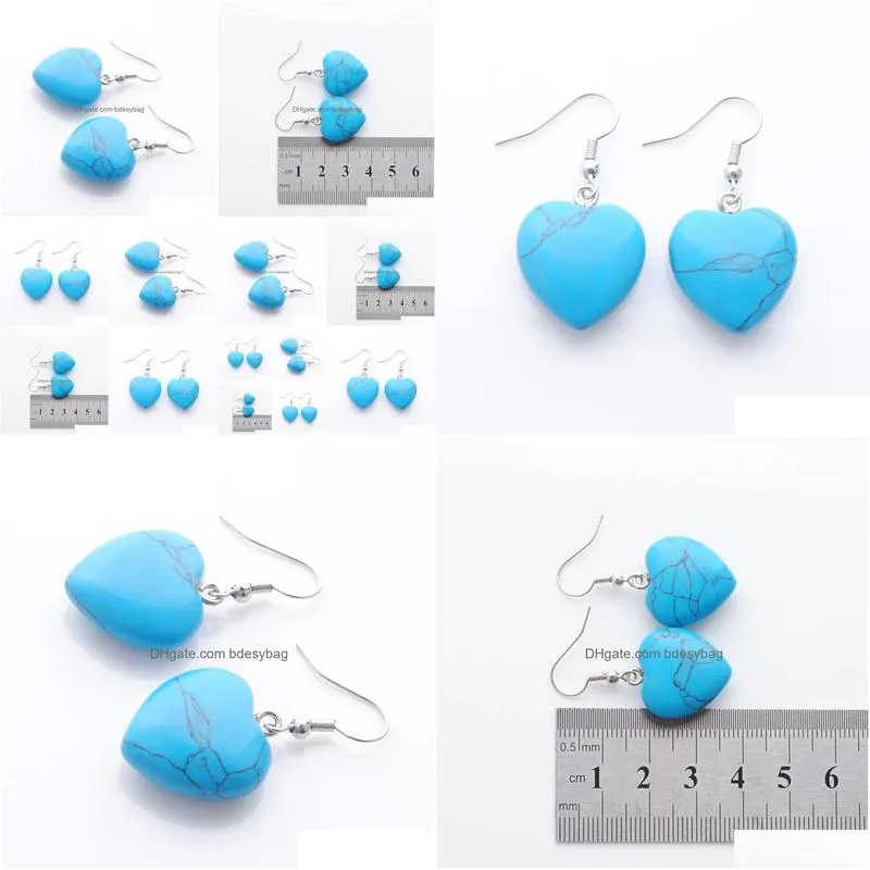 natural blue turquoise beads stone dangle chandelier earrings for women romantic heart shaped pendant hanging earring fashion jewelry