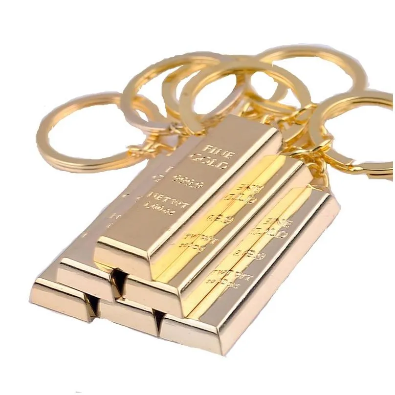 gold bar keychain pendant metal keychains keyring car key chain creative christmas gift