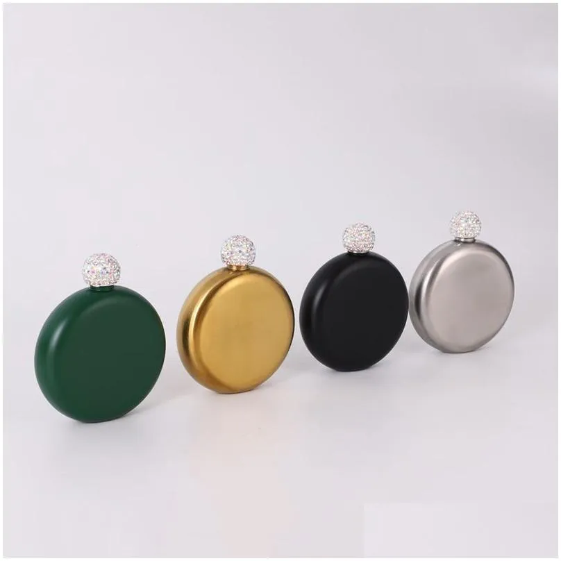 rhinestone lid hip flasks portable round stainless steel flagon travel outdoor mini pocket wine bottle with lids 8 colors