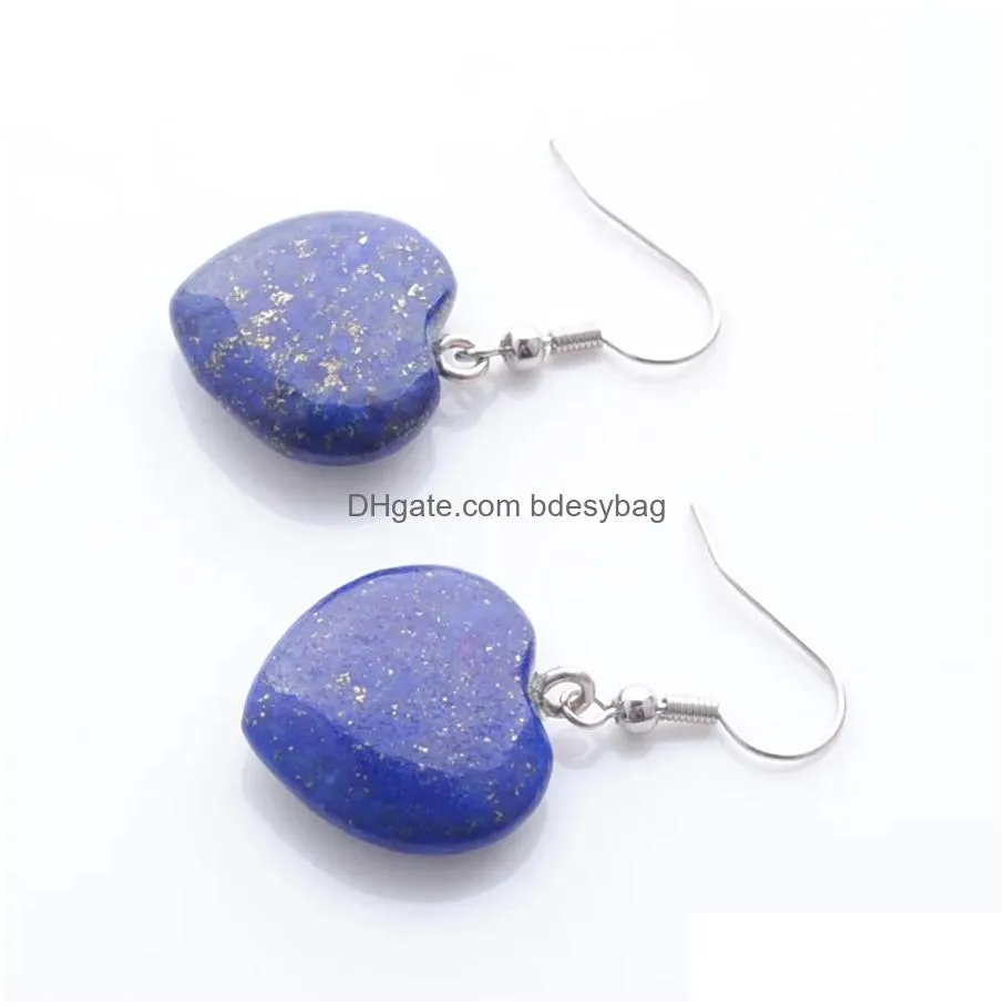 natural lapis lazuli beads stone dangle chandelier earrings for women romantic heart shaped pendant hanging earring fashion jewelry