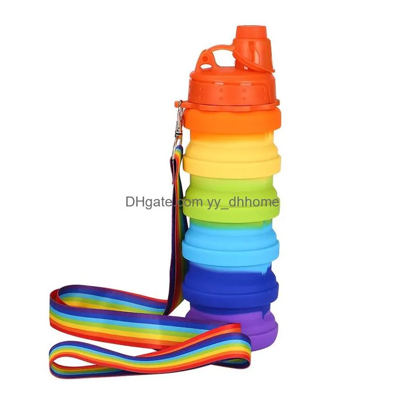 rainbow silicone folding water bottle outdoor portable camouflage telescopic cup sports kettle mountaineering camping equipment with