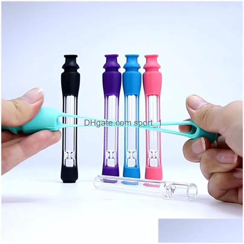 silicone glass straight smoking pipe creative portable filter cigarette holder household tobacco accessories 5 colors