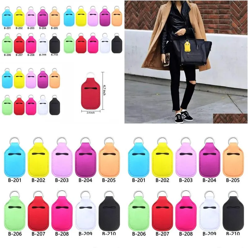 solid color neoprene sanitizer holder keychains outdoor portable mini bottle cover key chain lipstick cover