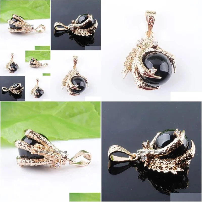 animal pendants natural stone black agates raw gem charm amulet round ball dragon claw crystal reiki chakra pendants bead jewelry