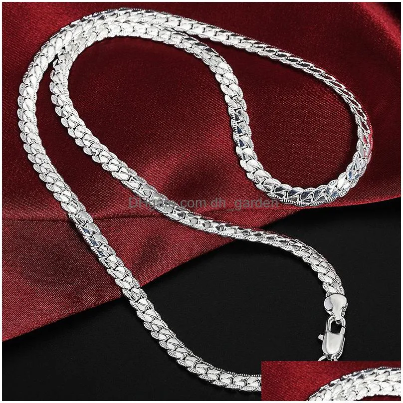 fashion wedding woman men chain necklace s925 sterling silver 16/18/20/22/24 inch 6mm side for engagement jewelry gift