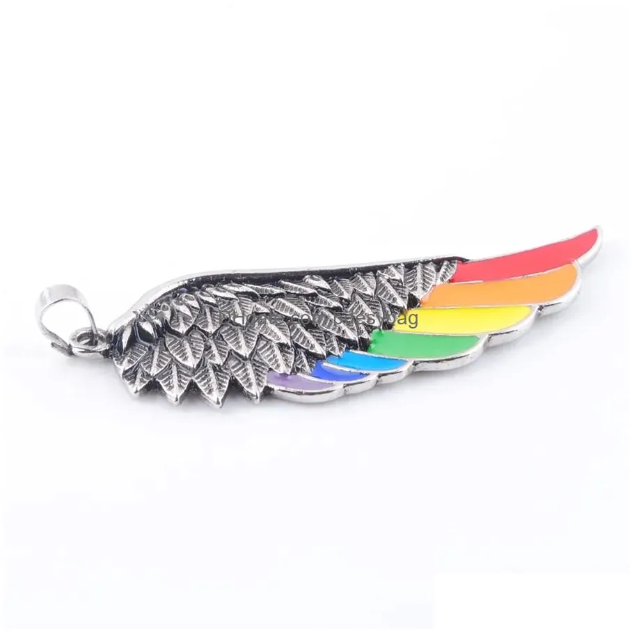 angel wing pendant for men women rainbow enamel beads vintage european fashion charm jewelry bn375