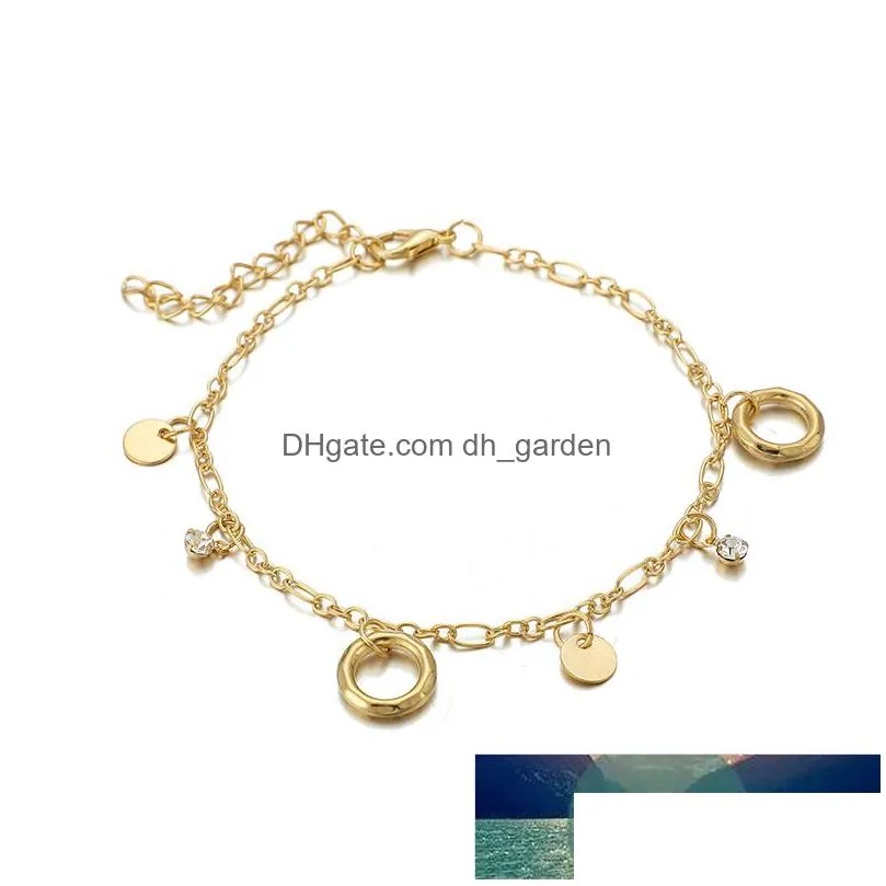 tocona charm shiny crystal pendant anklet set white beads fine gold anklets multilayer geometric pendant foot chain jewelry 8616 factory price expert