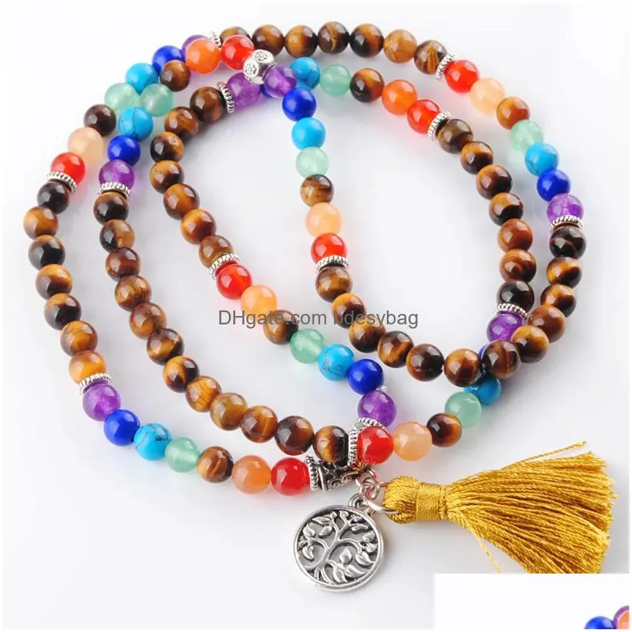 natural stone gem 6mm bracelets strands bangles meditation healing 7 chakra ladies wrapped reiki rosary 108 mala beads for women amulet