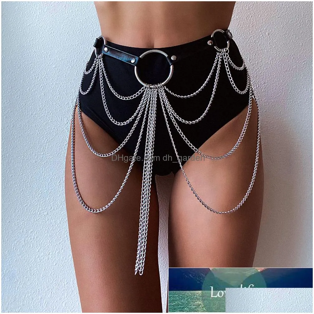 black leather chain belt goth y body chain skirt punk style strap waist thigh harness raver dance jewelry factory price expert design quality latest