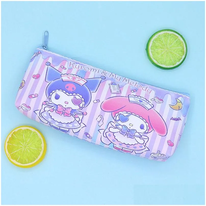 fashion cute pink purple kuromi melody pencil bag big capacity cinnamoroll zipper bag accessories 4 styles 21x10.5x3cm