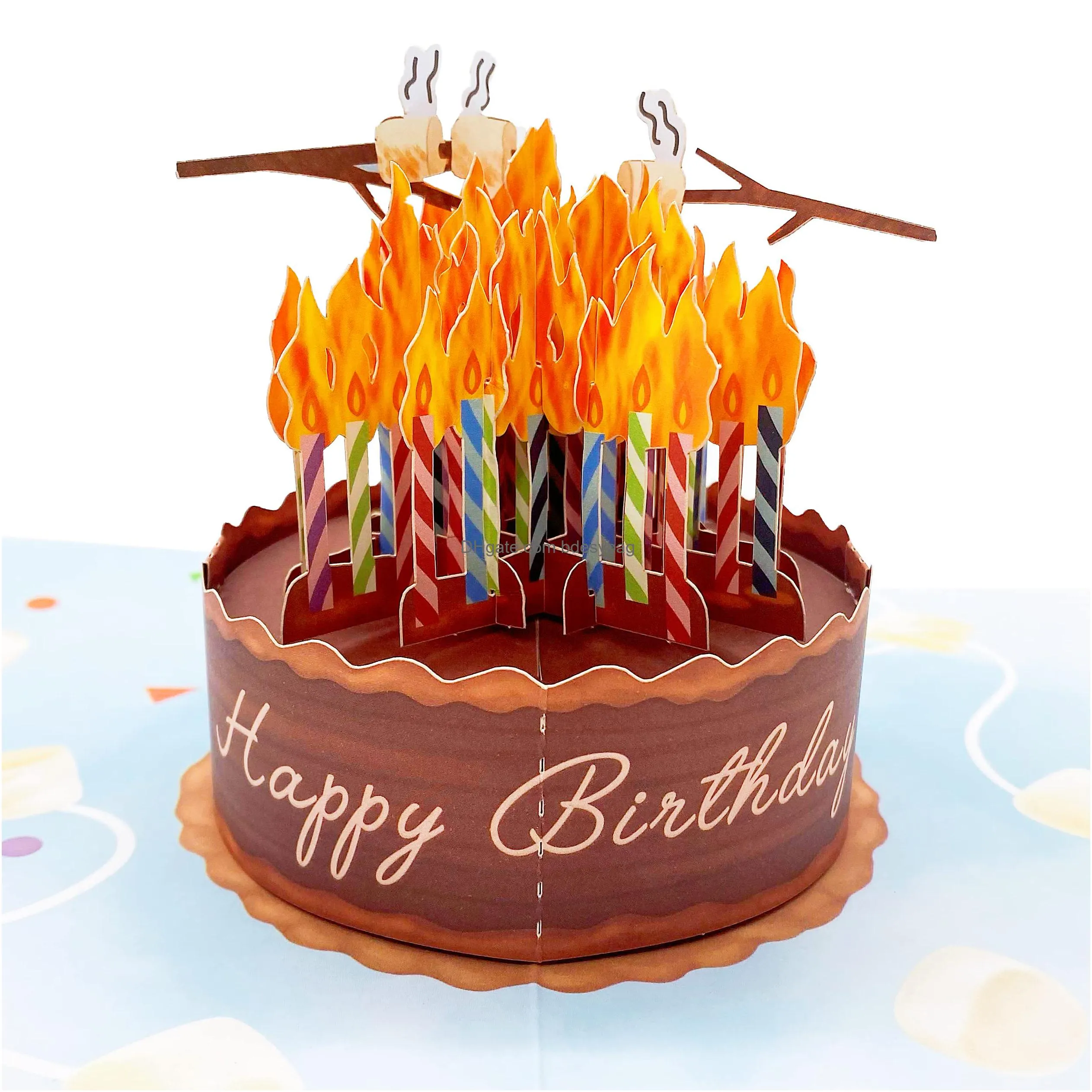 birthday cake on fire funny birthday card 3d greeting  up birthday card happy birthday card for men women her him husband wife with message note envelop size 7 x 5 inch