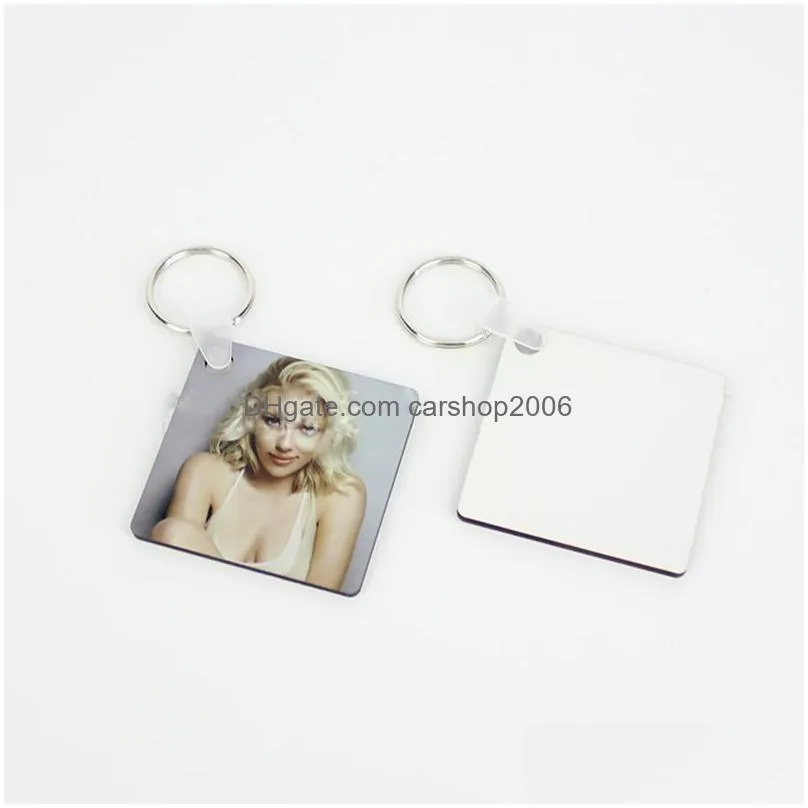 sublimation blank wooden keychain double sided heat transfer square keychain pendant diy gift keyring