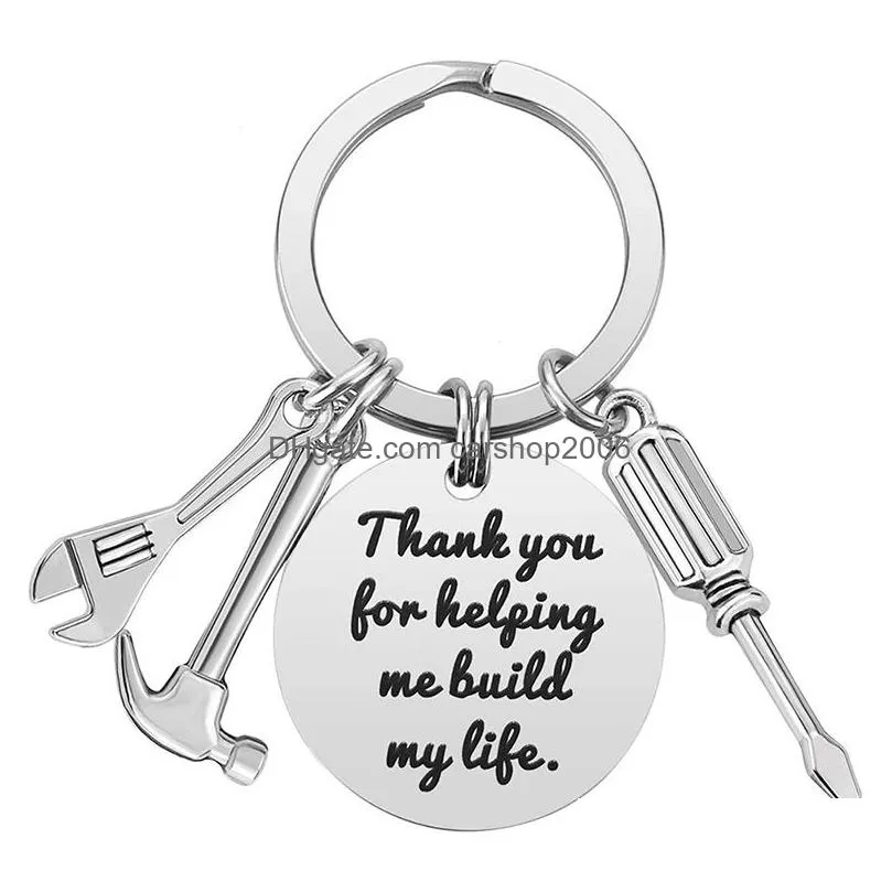 stainless steel keychain pendant fathers day gift if dad can`t fix it hammer screwdriver wrench key chain family tool keyring 30mm