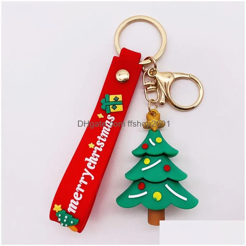 silicone santa claus cartoon keychains christmas keychain pendant bag pendant wrist keyring xmas gift