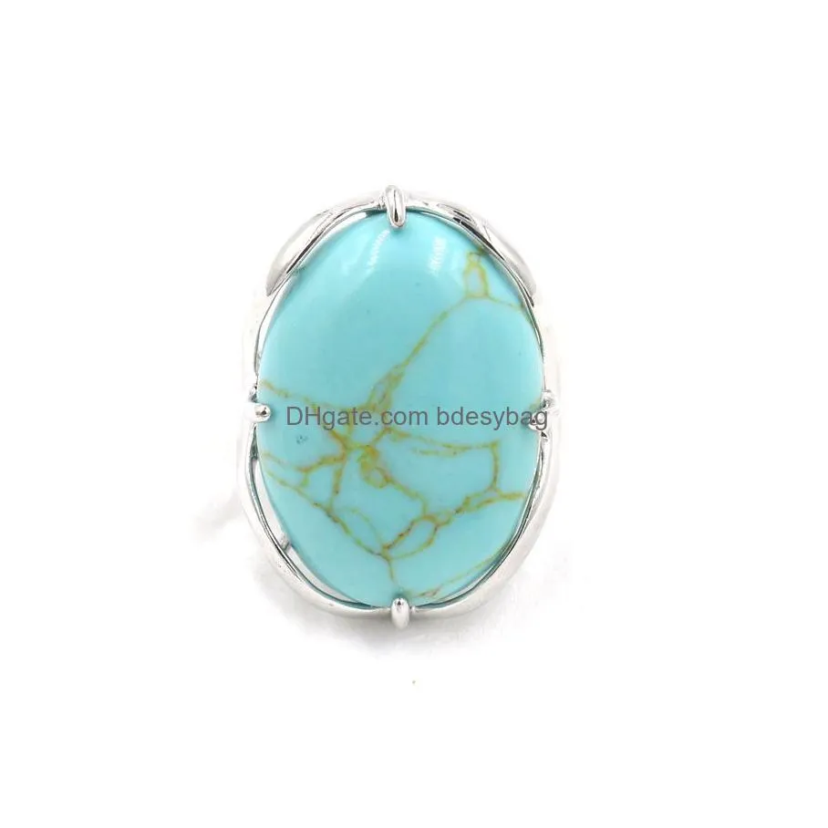 natural gem stone oval finger ring women adjustable reiki chakra healing point ring pink quartz onyx lapis lazuli unakite jewelry