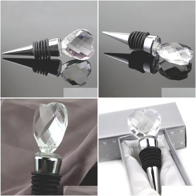 heart shaped crystal wine stoppers bar tools alloy champagne sealing bottle stopper wedding guest gifts