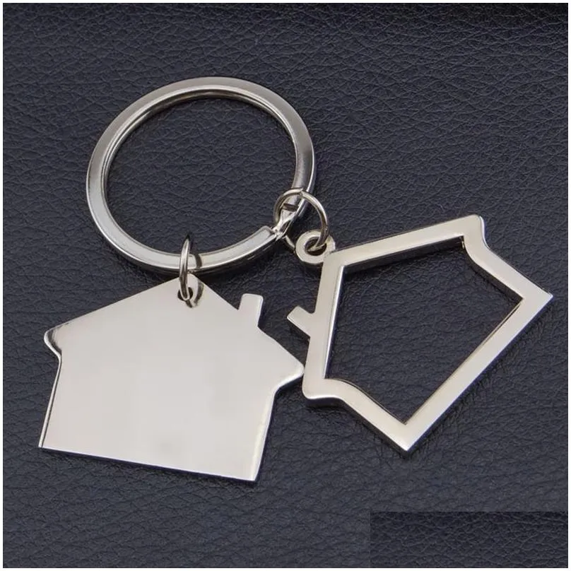 creative netal keychain pendant metal keyrings house design car key chain holder real estate opening gifts