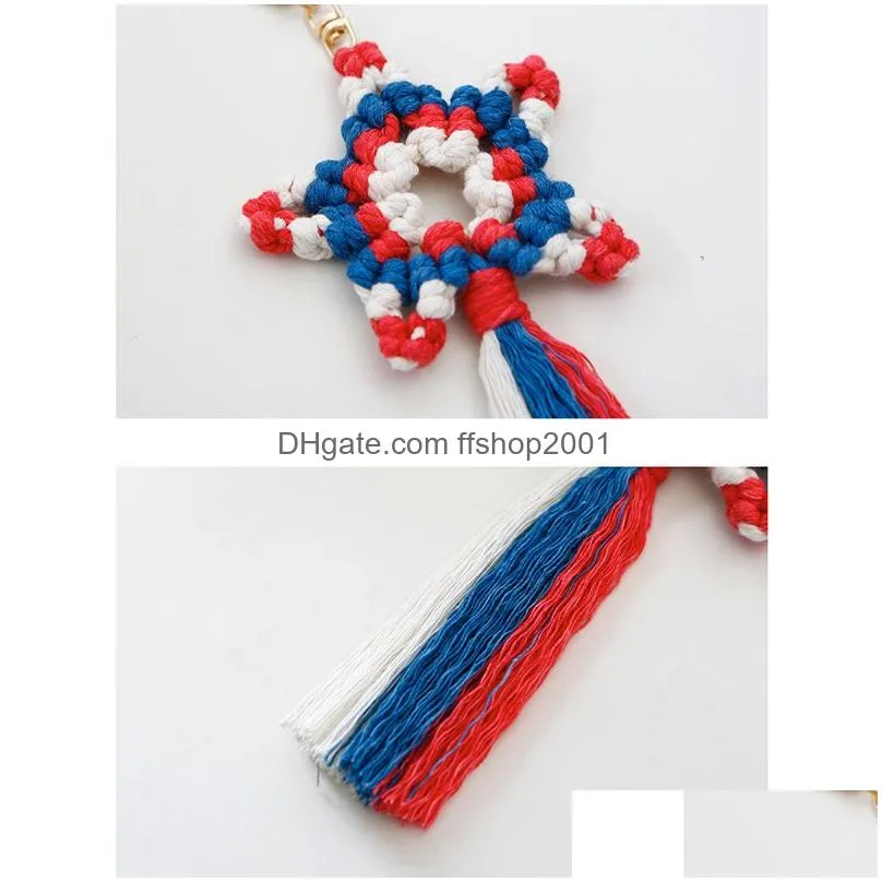 bohemia hand woven keychain cotton rope american independence day tassel keychains ladies bag decoration pendant key chain keyring