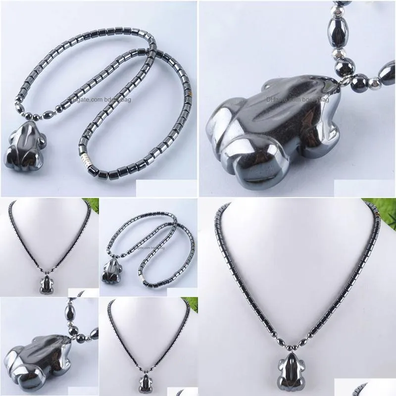 black non magnetic frog pendant necklace natural hematite gemstones beads 18 length fashion jewelry gift f3037