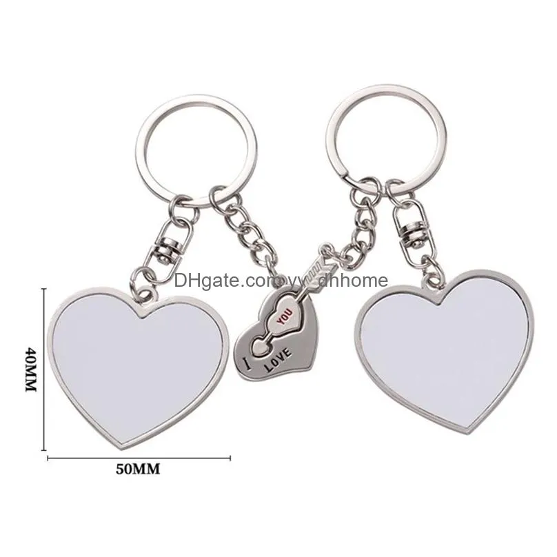 sublimate blank couple keychain heat transfer printing round heart keychain pendant diy gift keyring