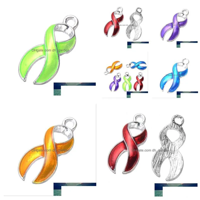 10pcs/lot silver plated enamel hope ribbon cancer charms pendants for jewelry making diy handmade craft accessories 19x6mm factory price expert design