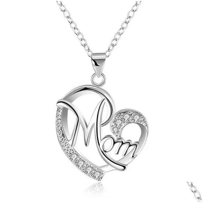 diamond heart pendant necklaces alloy mom peach heart necklace mothers day gift fashion jewelry accessories