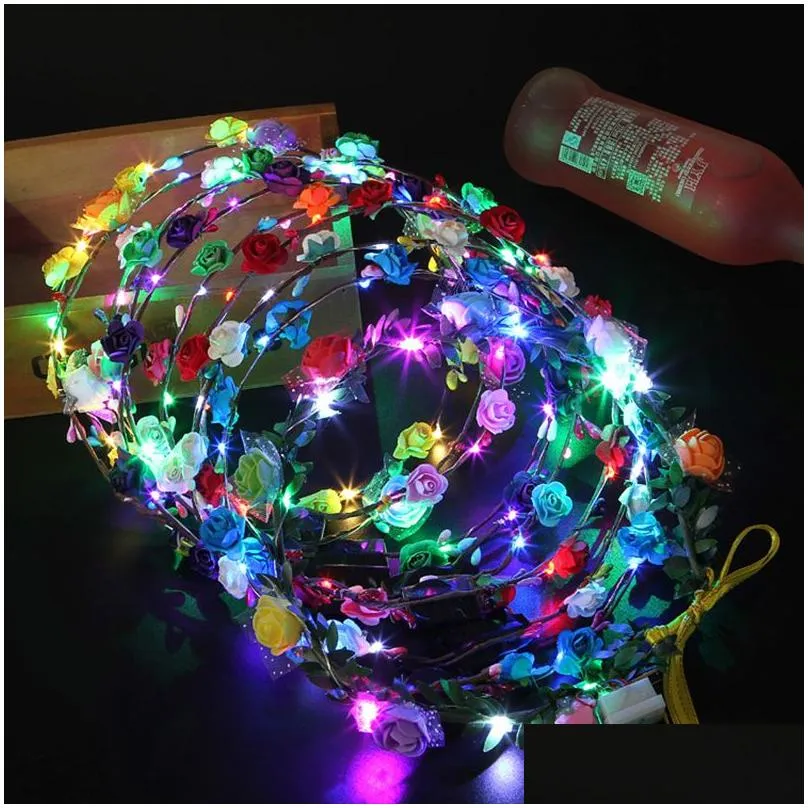 flashing led headband party rave decoration garland luminous wedding flower crown lighting wreath gifts