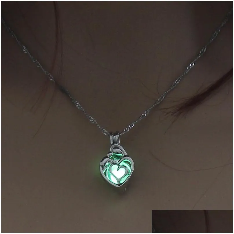 romantic heart pendant necklace luminous transit bead necklaces creative party decoration jewelry gift for mothers day