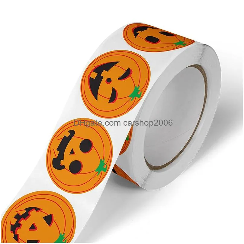 halloween stickers gift wrap 500pcs/roll horror pumpkin round candy wrapping sticker halloween decoration 2.5cm