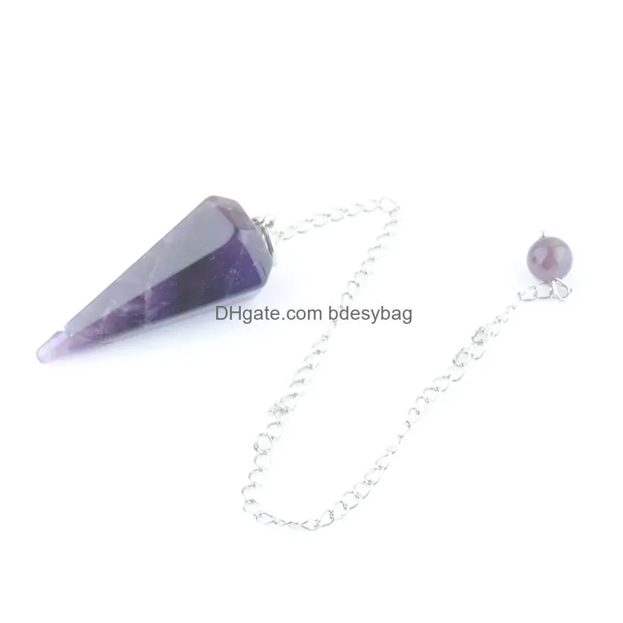 reiki pyramid hexagonal pendulum chain pendant natural healing stone jewelry for women amulet classic bn436