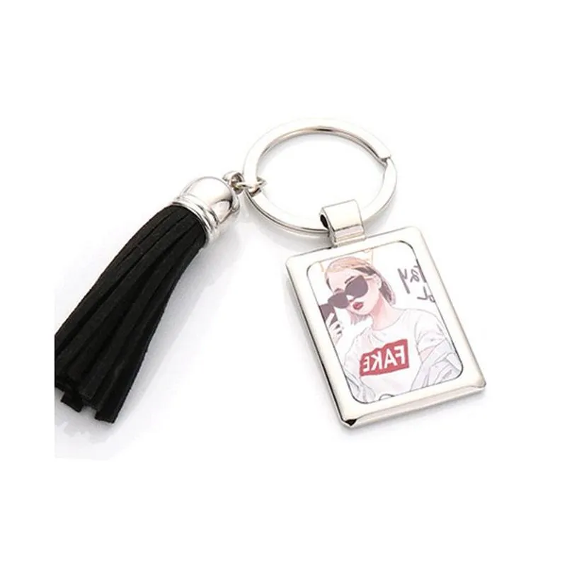 sublimation blank tassel keychain pendant metal heat transfer couple keychains luggage decoration keyring diy gift